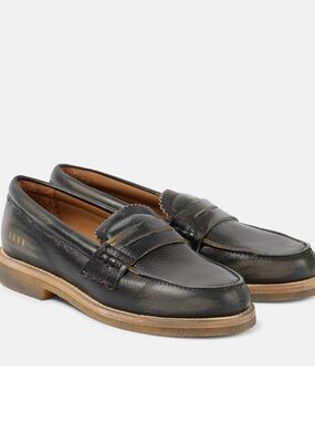 Golden Goose Black Leather Penny Loafers with Tan Crepe Sole